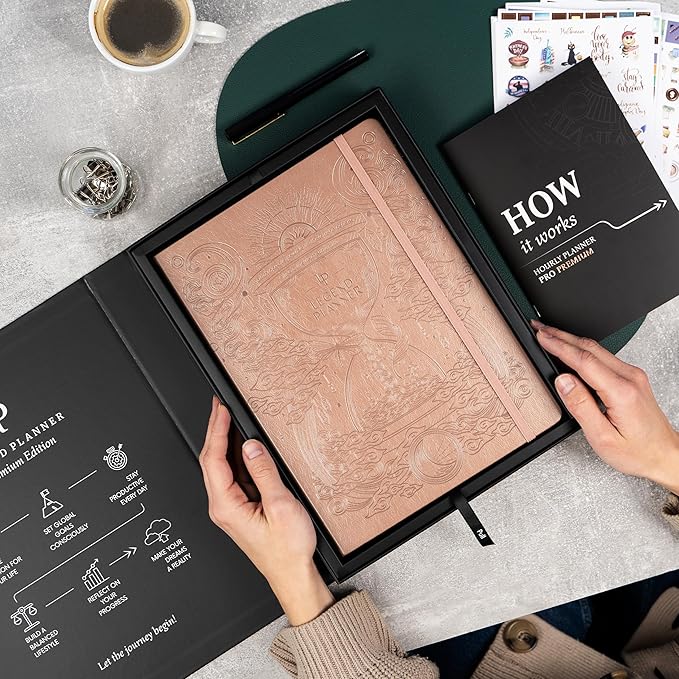 Legend Hourly Planner PRO Premium – Undated Schedule Planner with Time Slots – Weekly, Monthly & Daily Personal Organizer, A4 (Rose Gold)