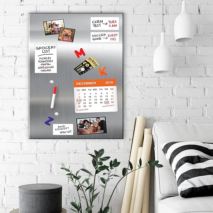 Essentially Yours Magnet and Message Board | Super Jumbo 30 x 40 x 0.7 Inch Magnet and Message Board | Mountable Steel Bulletin Board (Silver)