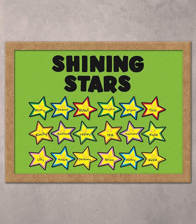 Carson Dellosa 36-Piece Yellow Stars Bulletin Board Cutouts, Yellow Stars with Smiley Faces Cutouts for Bulletin Board, Star Classroom Cutouts, Elementary Classroom Décor