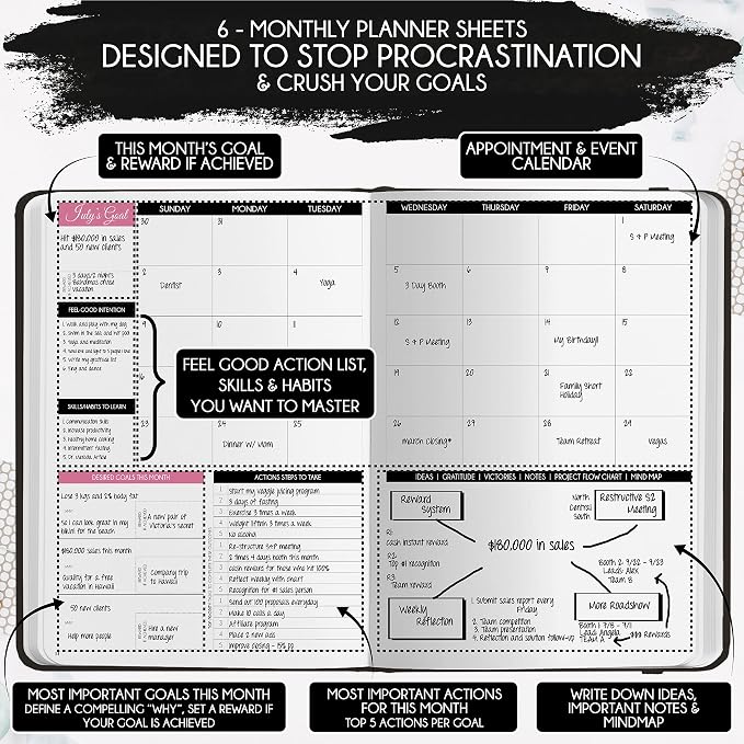 Life Planner - 5 Minute Daily Gratitude & Manifestation Journal | Positivity & Affirmation | Guided Mindfulness, Self Care & Mental Health Journal | 90-Day Undated Planner, Vision Board & Stickers