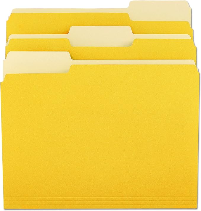 Universal 10504 File Folders, 1/3 Cut One-Ply Top Tab, Letter, Yellow/Light Yellow (Box of 100)
