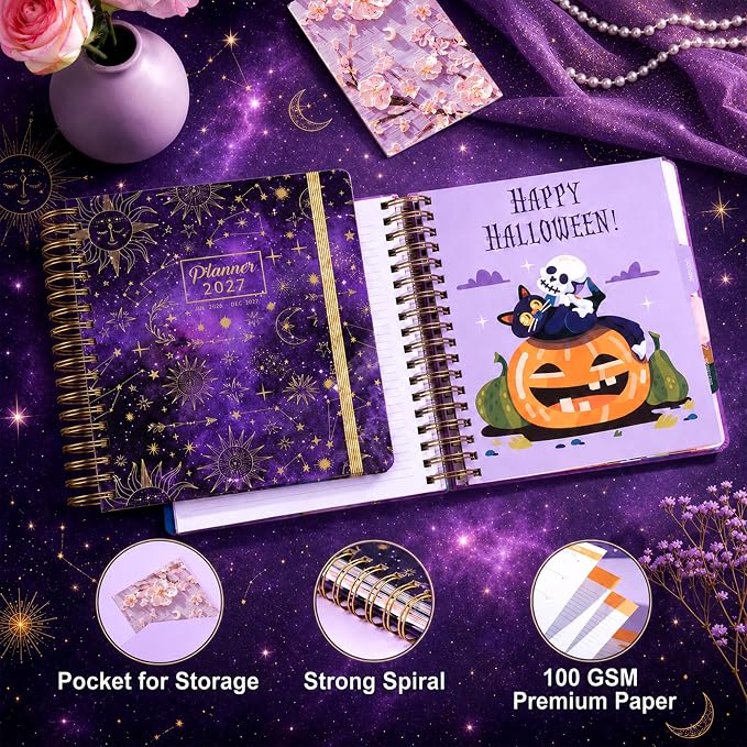 CAGIE Planner 2026-2027 18 Month July 2026-Dec 2027 Weekly and Monthly Calendar Planners Yearly Daily Hardcover 26-27 Planner for Women with Stickers Tabs Spiral Bound Agenda, Purple, 8.3"x9.1