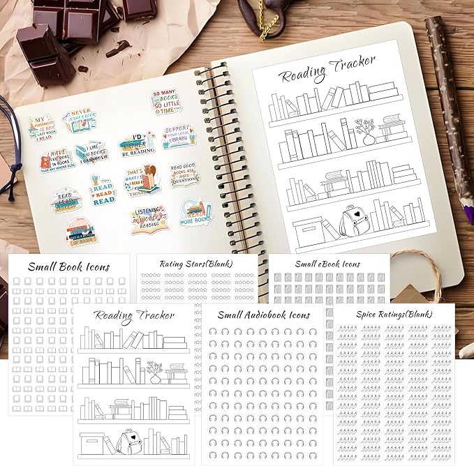 8 Sheets 6x8 Inch Reading Journal Tracker Stickers Bookmark Tracker Sticker | Reading Progress Stickers for Book Lovers Bookish Bookworms Student Gift