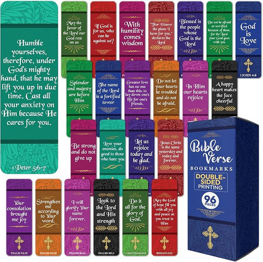96 Bible Bookmark Pack with Bible Verses – Multiple Designs – Inspirational Christian Bookmarks for Women & Men – Bible Book Markers for Classroom, Bible Study, Church Supplies