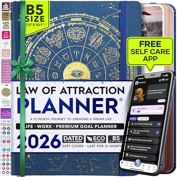 Deluxe 2026 Planner Weekly and Monthly | Law of Attraction Planner with Productivity App | 12-Month for Productivity, Gratitude & Goal Setting | Includes Foldable Vision Board, Gift Box & Stickers