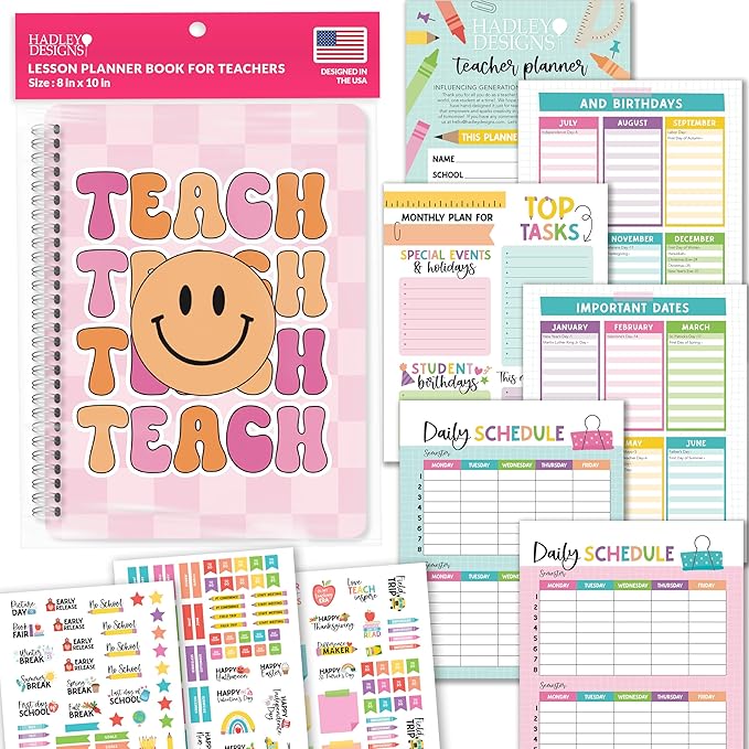 Hadley Designs Teacher Planner 2025-2026 – Lesson Planner Book for Teachers Must Haves, Undated Teacher Planners, Lesson Plan Notebook, Homeschooling Planners, Teachers Appreciation Gifts