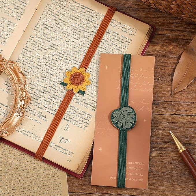 2PCS Vintage Elastic Leather Bookmark for Women, Elastic Bands Leather Book Marks, PU Bookmarks Planner Accessories, for Book Lover, Reader, Hardcover Journals, Notebooks, Planners, Binders