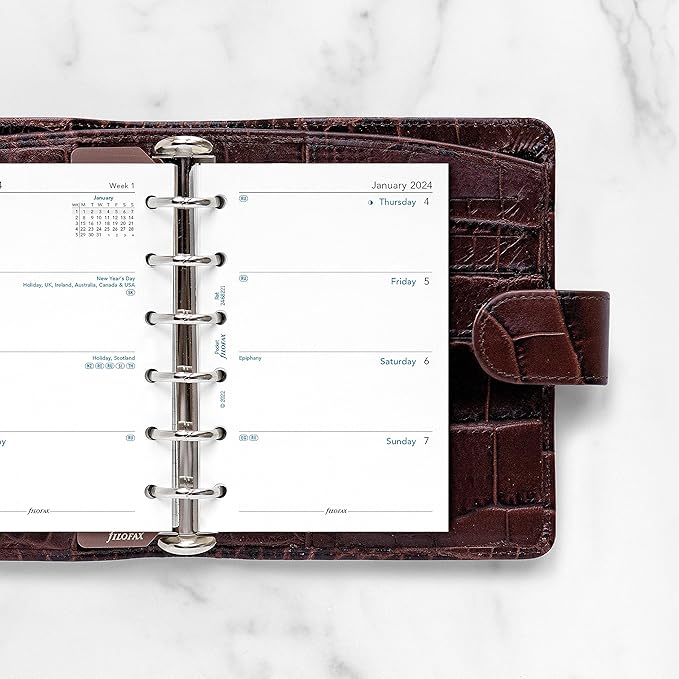 Filofax Calendar Diary Refill, Pocket Size, Week-to-View, White Paper, Unruled, English, 2024 (C68221-24)