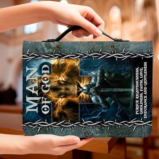 Personalized Bible Cover for Men, Christian Bible Case PU Leather, Jeus Bags Religious Appreciation Gifts for Women Girls Daughter Christian with Handle Zipper (BIBLE-03, M-2Xl)