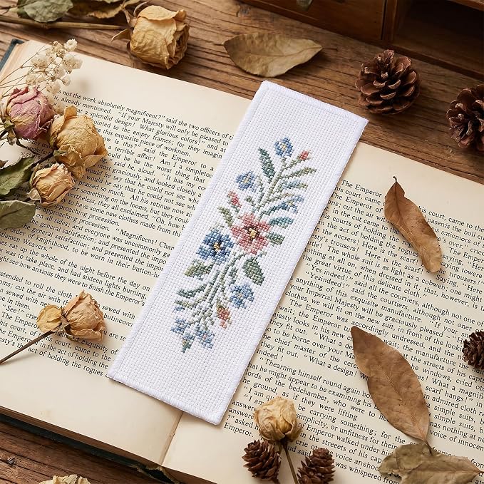 10 Pcs Blank Cross Stitch Bookmarks, Shimmeroo Cotton Fabric Book Marker Cross Stitch with Embroidery Edge Rectangle Embroidery DIY Bookmark for Crosstitch Project(7.48 * 2.76 Inch)