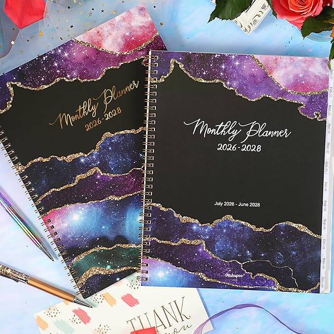 Monthly Planner 2026-2028 - 2 Year Planner 2026-2028, Jul.2026 - Jun.2028, 9" x 11", 2026-2028 Monthly Calendar, Calendar Planners with Inner Pocket, Twin-wire Binding, Tabs - Star