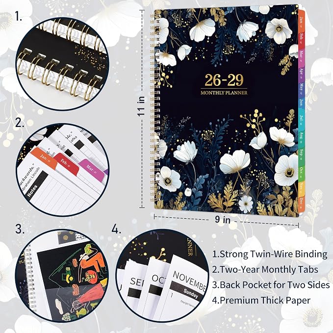 2026-2029 Monthly Planner/Calendar - July 2026 - June 2029, 9'' x 11'', 3 Year Monthly Planner 2026-2029, 36-Month Calendar with Tabs,Inner Pocket, Twin-wire Binding, Enterprise
