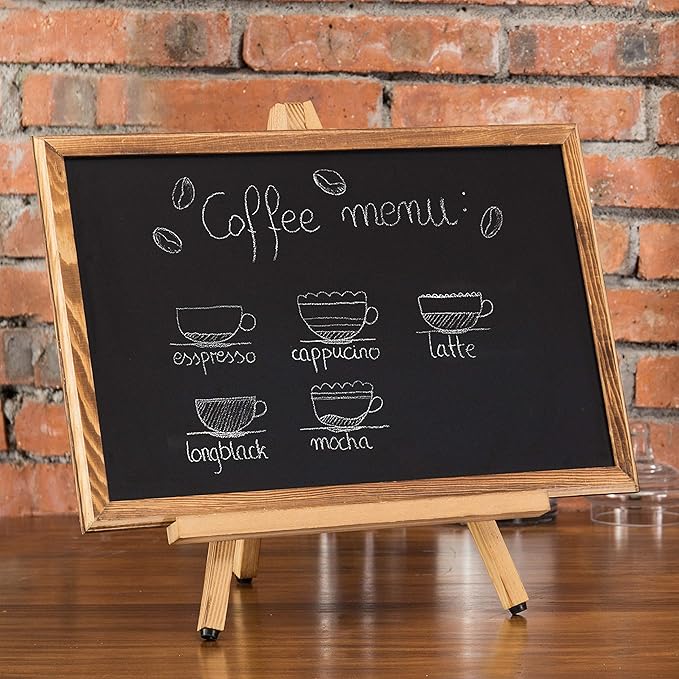 MyGift 18-Inch Burnt Wood Erasble Chalkboard Sign with A-Frame Easel Stand, Tabletop Menu Board, Wedding and Events Chalboard Signage