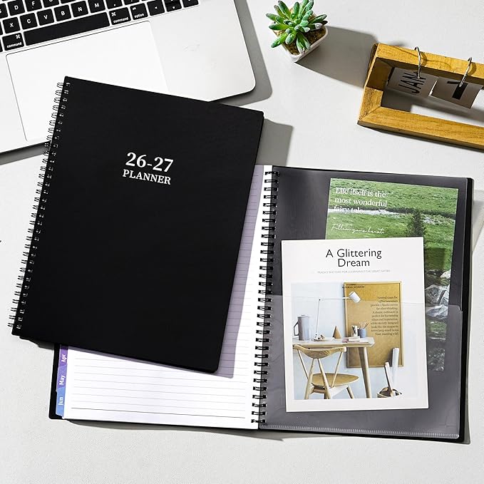 Planner 2026-2027 - Academic Planner 2026-2027, July 2026 - June 2027, 9" x 11", 26-27 Planner Weekly and Monthly, 26-27 Calendar Planners with Colorful Tabs, Pocket - Black