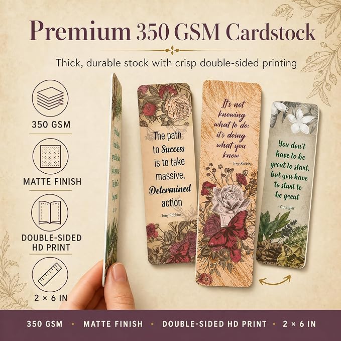 Bulk Bookmarks for Women - 96 Vintage Floral, 24 Unique Designs, 4 Copies Each - Inspirational Quotes by Famous Thinkers - 350 GSM Premium Cardstock for Book Clubs, Classrooms, Gift Inserts