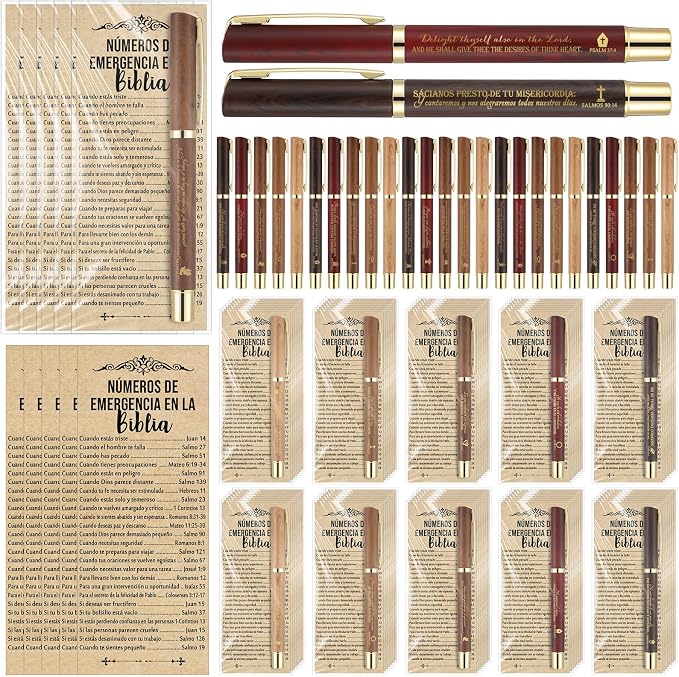 Feifeiya 25 Sets Fathers Day Christian Gifts Bible Bulk Emergency Number Bookmark Scripture Religious Pen for Men Church Welcome Sunday School Favors (Spanish)