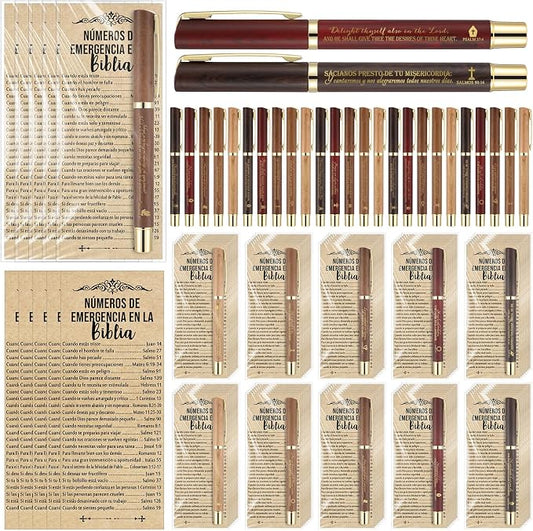 Feifeiya 25 Sets Fathers Day Christian Gifts Bible Bulk Emergency Number Bookmark Scripture Religious Pen for Men Church Welcome Sunday School Favors (Spanish)
