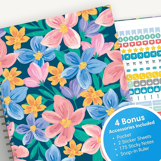 Blue Sky 15 Month 2026-2027 Weekly and Monthly Academic Year Planner Calendar, April 2026 - June 2027, 8.5" x 11", Hard Cover, Wirebound, Laminated Tabs, Storage Pocket, Includes Snap-in Ruler w/Sticky Notes & Sticker Sheet, Nerina