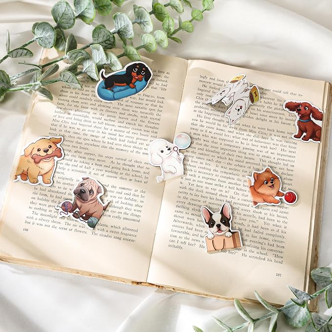 Dog Magnetic Bookmarks Gifts - 8 Pcs Cute Animals Bookmark for Women Kids Pet Dogs Lovers Students Funny Page Clips School Office Reading Accessories Bookworms Gift for Birthday Christmas