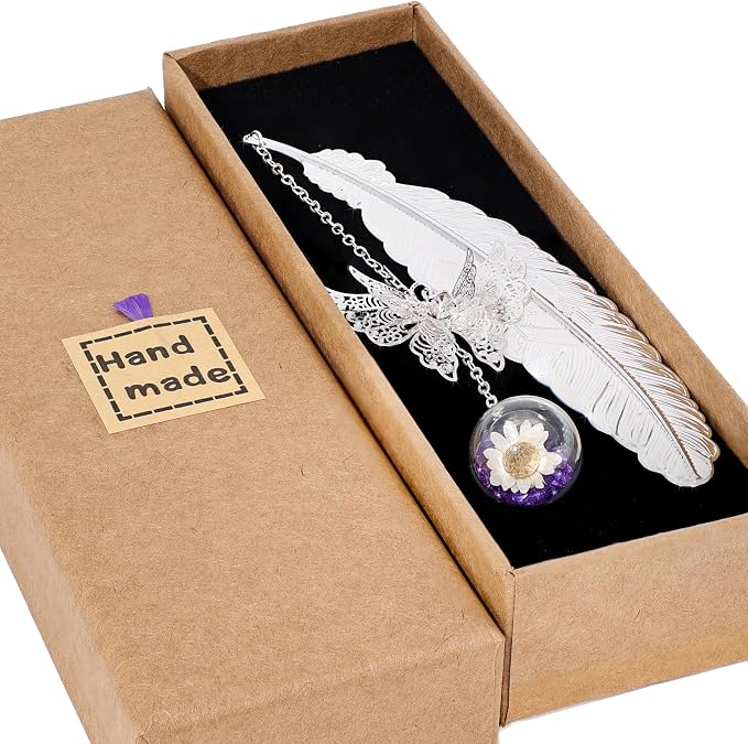 Teacher Appreciation Gifts for Women - Metal Feather Bookmark with 3D Butterfly Charm – Mother’s Day Gifts for Mom, Thank You Gifts, Book Lover Gift Under 10 Dollars, Gift Box Included