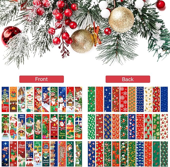 MWOOT 30 Pieces Christmas Paper Bookmarks, Double-sided Page Clips with Santa Claus Design, Creative Xmas Reading Paper Cards for Book Lovers, Student, Classroom Rewards, Party Favors,Gift Bag(15x4CM)