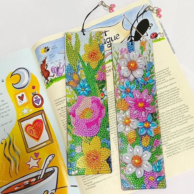 4 Pcs LINGFANG Diamond Painting Bookmark, Leather DIY Book Makers for Adults Book Lovers, Diamond Art Beginners, Small Diamond Art Kits, Art Crafts Supplies Gift for Girls (Flower Butterfly)