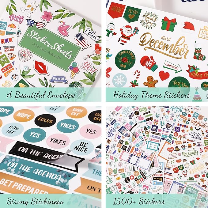 Planner Stickers - Monthly Planner Stickers and Accessories 25 Pages 1500 + Stunning Functional and Colorful Designs, Calendar Sticker Includes Festival Theme Journal Sticker