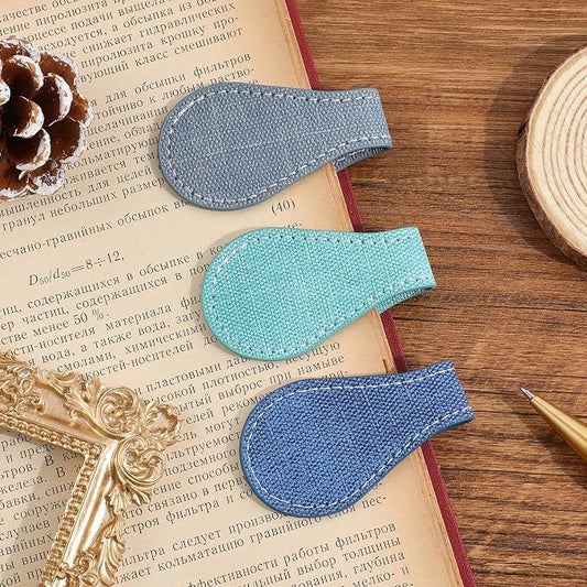 3PCS Vintage Magnetic Leather Bookmark, Leather Magnetic Bookmarks for Women, Magnetic PU Bookmarks Clip Book Accessories, Denim Pattern
