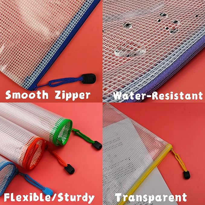Niziting-Mesh Zipper Pouches (6 Colors, 24 Packs),4 x6 inches Plastic Zip File Folders Puzzle Bags for Organizing,Office Supplies,Travel,Home Storage 4"x6"