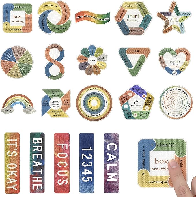 20PCS Sensory Stickers for Anxiety Relief & Mindfulness,Boho Breathing Calm Strips & Textured Fidget Stickers for Mood,Desk Fidget Tools for Classroom, Office & Mental Health