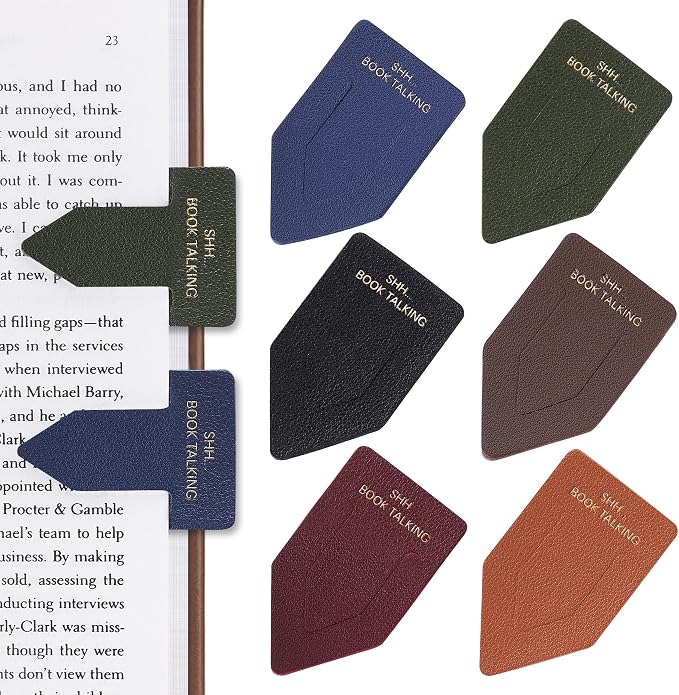 Leather Bookmark for Reading Women, Shh Book Talking Bookmarks, Index Book Marks for Book Lovers, 6 Pcs Drak Color Set