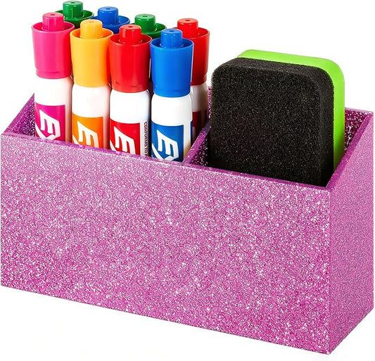 BEYGORM Magnetic Dry Erase Marker Holder for Whiteboard,Non-slip Acrylic Magnet Pen Holder for Fridge Refrigerator,Locker Organizer for Work,Locker Accessories,Pencil Cup for Desk(Bling Pink)