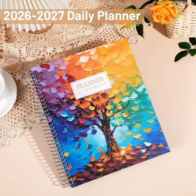 CAGIE Planner 2026-2027 Weekly and Monthly,18 Month (Jul. 26-Dec. 27) Planners Calendar with Hourly Timeslot, 10"x11.5", Large Hardcover Spiral Daily Planner with Tab for Work, Home,Teacher, Rainbow