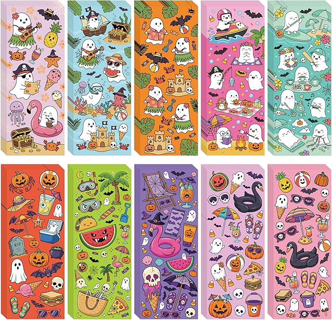 Summer Colorful Reading Bookmark - 120pcs Summer Book Marks Bulk for Book Club Lovers, Gothic Ice Cream Watermelon Spooky Halloween Ghost Double-Sided Bookmark Fantasy Merch for Bookish Gift