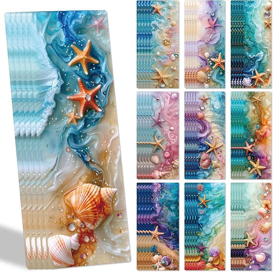 Beach Bookmark Bulk Gifts - 50 Pcs Fantasy Ocean Paper Bookmarks for Women Girls Students Book Lovers Starfish Seashells Page Clips School Reading Accessories Bookish Birthday Graduation Gift