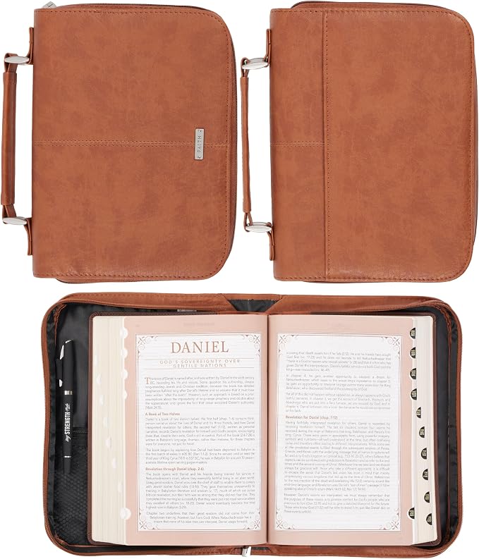 Christian Art Gifts Men/Women's Classic Bible Cover Faith Badge, Brown Faux Leather, Large