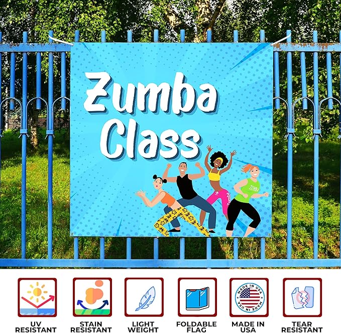 Zoomba Class Large Banners and Signs for Outdoor by Mavis Printing-Polyester Banner with 4 Holes for Easy Hang Indoor & Outdoor|4x1 Feet HD Print Sign| Made in USA