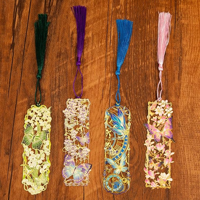 4 Pieces Metal Butterfly Series Bookmark, Perfect for Women Readers (BKM-064-F4)