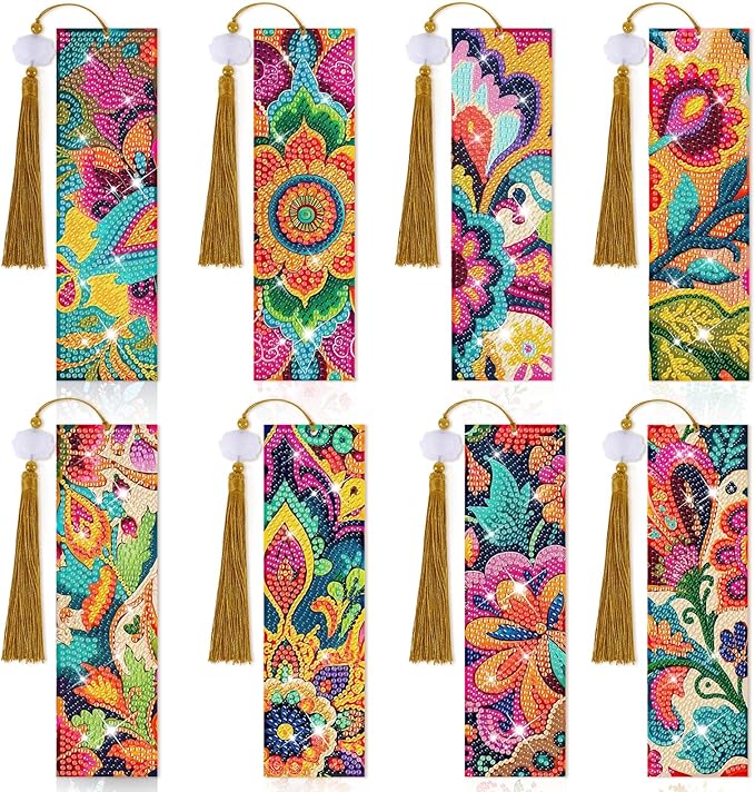 8 Pieces Christian Bible Verse Diamond Art Bookmarks 5d Christian Beaded Bookmark Acrylic Tassel Bookmark for DIY Making Beginners Adults Arts Craft Supplies (Boho-1)
