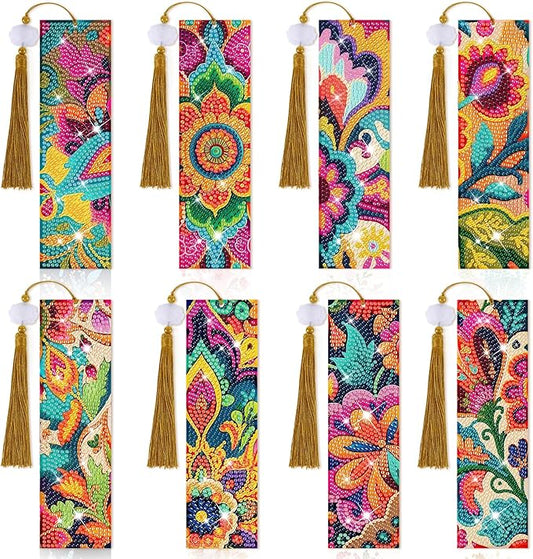 8 Pieces Christian Bible Verse Diamond Art Bookmarks 5d Christian Beaded Bookmark Acrylic Tassel Bookmark for DIY Making Beginners Adults Arts Craft Supplies (Boho-1)