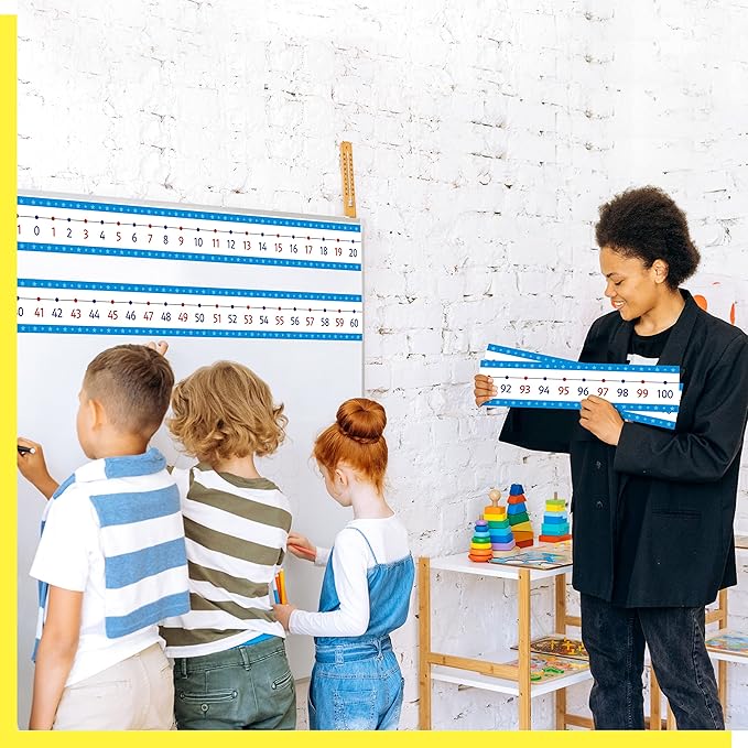 Number Line Bulletin Board Set, -100 to 100 Blue Number Line Classroom Decoration Bulletin Board Border School Wall Door Math Class Decoration Supplies for Classroom, Teacher Office, Kids Room