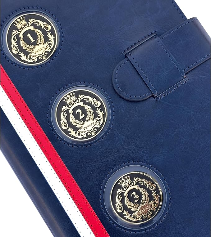 GALILEO® 3-Coin Pocket Double AA Book Cover | Showcase Your Journey | 12 Steps & 12 Traditions | PU Leather Coin Holder | AA Gift | Alcoholics Anonymous (Navy Blue/Stripe/ 3 Medallion Pockets)