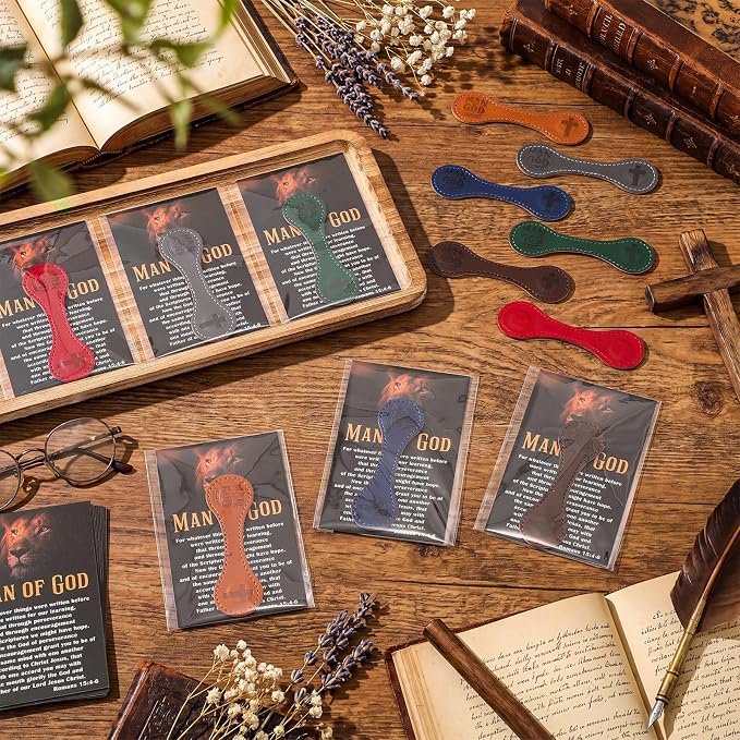 Colarr 20 Sets Christian Gifts for Men, Man of God Magnetic Leather Bookmarks with Bible Verse Cards & OPP Bags, Religious Gifts for Father's Day, Church, Pastor, Priest, BibleStudy (Vintage Magnetic)