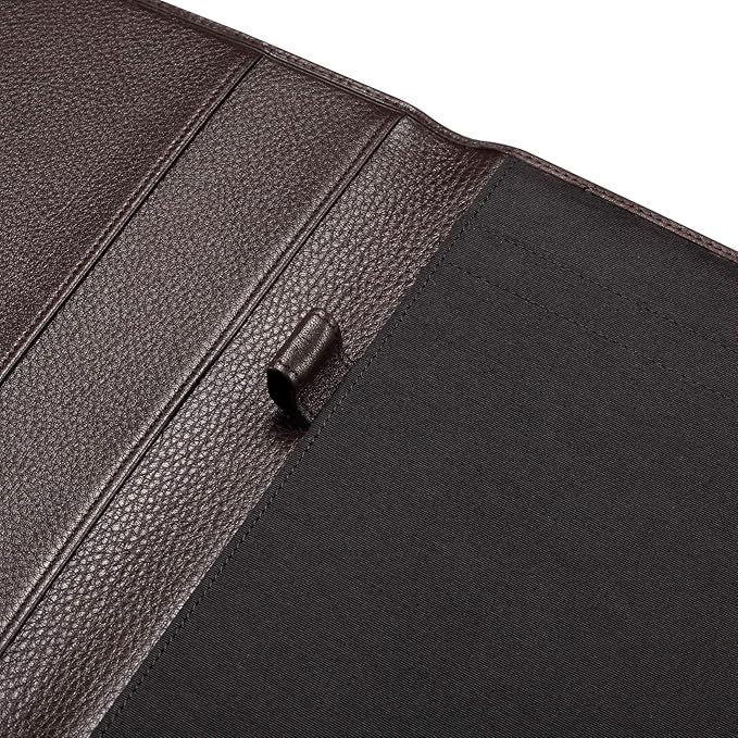 Leather Junior Padfolio for Men & Women with Pen Loop, Italian Calfskin, Business Portfolio Notebook Folder (Pebbled Coffee)