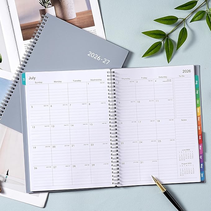 Planner 2026-2027 – 2026-2027 Planner Weekly and Monthly, 9" x 11", Large, July 2026 – June 2027, 12 Monthly Tabs, Strong Twin-Wire Binding, Inner Pocket, Hardcover, Grey