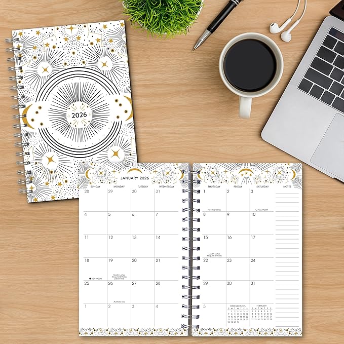 Celestial Dreams 2026 Weekly & Monthly Planner, Starry Night and Lunar-Themed Design, 12-Month Engagement Calendar: 2026, 6" x 9"