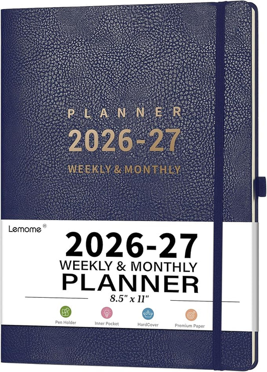 Planner 2026-2027 - Jul 2026 - Jun 2026, 8.5" x 11" 2026-2027 Planner Weekly and Monthly, Faux Leather Cover, Pen Holder, Pocket, 25 Notes Pages, A4 Premium Paper - Blue