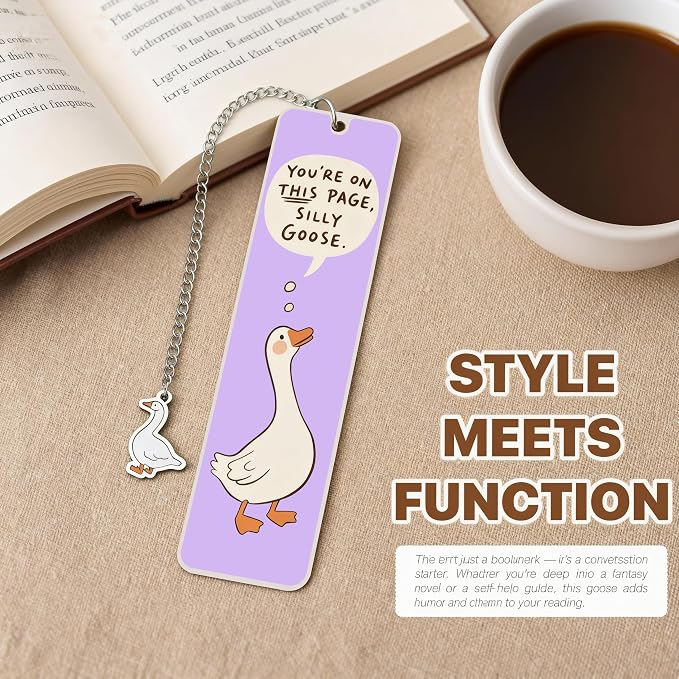Purple Cute Bookmark for Women Silly Goose Gift Metal Bookmark for Students, Teachers, and Readers Funny Bookmarks Gift Page Markers Study Stationery, Office Supplies (Purple)