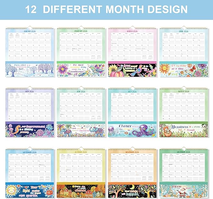 2026 Wall Calendar - 2026 Calendar with Pockets, 12" x 12", Jan. 2026 - Dec. 2026, with Ample Ruled Space, Holidays, 2-Sided Pockets, 12 Seasonal Calendar 2026, Great for Home & Office
