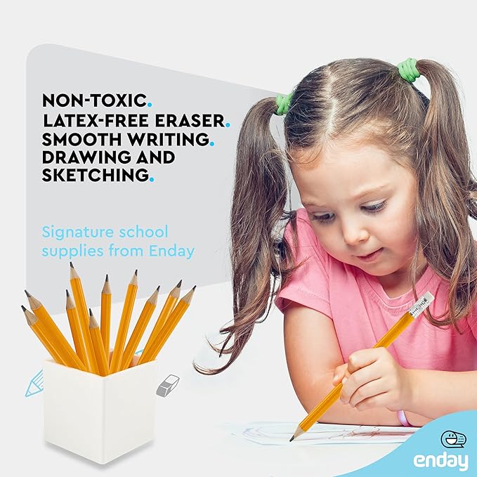 Emraw Enday Jumbo Pencils For Preschoolers (8 Pack) No 2 for Kids, Kindergarten School Supplies, Fat Pre-Sharpened Round Pencil with Eraser Top, Thick Pencils for kids ages 4-8